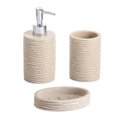 JUST HOME COLLECTION - Set 3 Piezas Accesorios Baño de Resina Beige