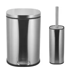 JUST HOME COLLECTION - Set Papelera y Escobilla 5 L Metal Plateado