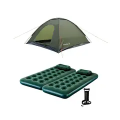 KLIMBER - Combo: Carpa Dome 6 Personas Oliva + 2 Colchones Inflables 1 Plaza + 2 Almohadas + Inflador