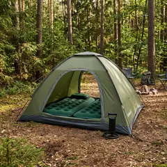 KLIMBER - Combo 2 Colchones Inflables 1 Plaza + 2 Almohadas + Inflador + Carpa Dome 6 Personas Oliva