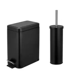 JUST HOME COLLECTION - Set Papelera y Escobilla 5 L Metal Negro