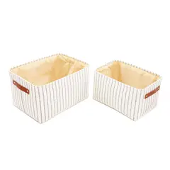 JUST HOME COLLECTION - Set x2 Canastas De Tela Rayas con Asas