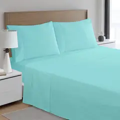 JUST HOME COLLECTION - Sábana Poli 180H Queen Turq