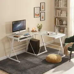 JUST HOME COLLECTION - Escritorio L de Vidrio 120x73x50cm Blanco