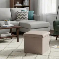 JUST HOME COLLECTION - Pouf Plegable Taupe 38x38×38cm