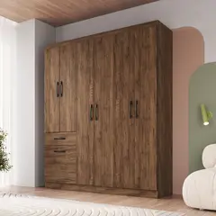 CASA BONITA - Closet 7 Puertas 1 Cajón Castaño Café 137x177x38 cm