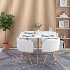 JUST HOME COLLECTION - Juego de Comedor Pizza Blanco y Natural