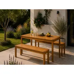 JUST HOME COLLECTION - Juego de Comedor con Bancas de Madera Seúl