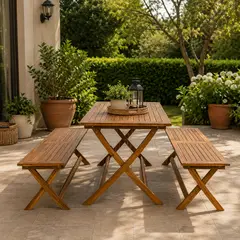 JUST HOME COLLECTION - Juego de Comedor con Bancas de Madera León