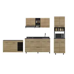 JUST HOME COLLECTION - Colección Completa Mueble de Cocina Luna 150cm (Modulo Superior + Inferior) + Torre Microondas 60cm + Barra Isla 150cm