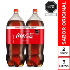 COCA COLA - Gaseosa Pack 2 Botellas 3 L