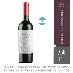 ALTAS CUMBRES - Vino Tinto Malbec Botella 750 mL