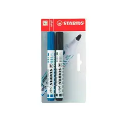 STABILO - Plumones De Pizarra Azul Y Negro Empaque 2 Und