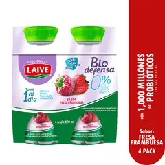 LAIVE - Yogurt Light Biodefensa Fresa Frambuesa Pack 4 Botellas 100 mL
