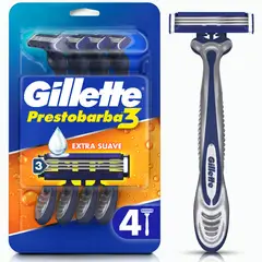 GILLETTE - Máquina de Afeitar Prestobarba3 con 3 Hojas Empaque 4 Und