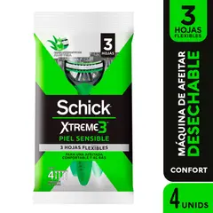 SCHICK - Máquina De Afeitar Xtreme 3 Piel Sensible Pack 4 Und