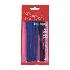 FABER CASTELL - Lapiceros 034F 4 Azul + 2 Negro Empaque 6 Und