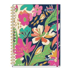 LOS ANDES - Cuaderno Espiral Andes Cuadriculado Tapa Dura Flowers A4 160 Hojas