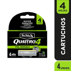 SCHICK - Repuesto Máquina de Afeitar Quattro Titanium Caja 4 Und