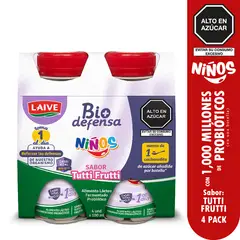 LAIVE - Yogurt Biodefensa Kids Tutti Frutti Pack 4 Botellas 100 mL