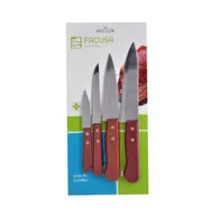 FACUSA - Cuchillos Acero Inoxidable con Mango de Madera 4 Piezas