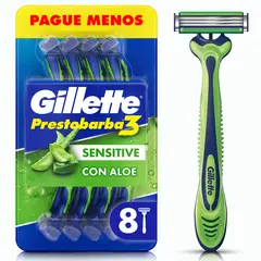GILLETTE - Máquina De Afeitar Prestobarba3 Sensitive Con Aloe Empaque 8 Und