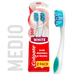 COLGATE - Cepillo Dental 360 Luminous White Medio Empaque 2 Und