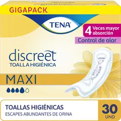 TENA - Toalla Higiénica Discreet Maxi Empaque 30 Und