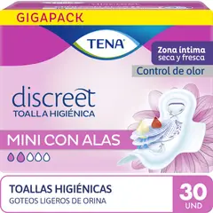 TENA - Toalla Higiénica Discreet Mini con Alas Empaque 30 Und