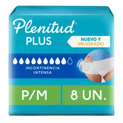 PLENITUD - Ropa Interior Adulto Desechable Plus Talla P/M Empaque 8 Und