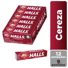 HALLS - Caramelos Cherry - DISPLAY 12 UN - 27 GR
