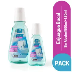 TOTTUS - Pack Enjuague Bucal Sin Alcohol 500 mL + 180 mL