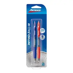 ARTESCO - Lapicero Retro Ball Color Azul Y Rojo Blíster 2 Und