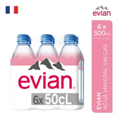 EVIAN - Agua Sin Gas Sixpack Botella 500 mL