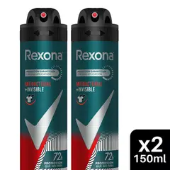 REXONA - Pack Desodorante Masculino Aerosol Antibacterial 150 mL + Invisible 150 mL