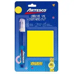 ARTESCO - Corrector + Notas Adhesivas Amarillo Neón 3 x 3