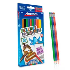 ARTESCO - Colores Borrables Triangulares Empaque 12 Und + Tajador