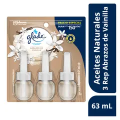 GLADE - Repuesto Ambientador Aceite Abrazos Vainilla Pack 3 Envase 21 mL