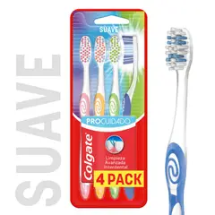 COLGATE - Cepillo Dental Adulto Pro Cuidado Suave Empaque 4 Und