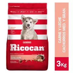 RICOCAN - Comida para perros cachorros sabor carne y leche de 3 kg
