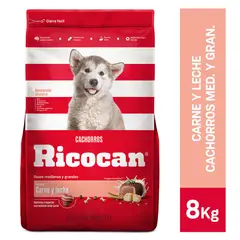 RICOCAN - Comida para perros cachorros medianos y grandes sabor carne y cereales 8 kg