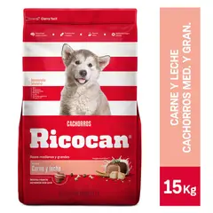 RICOCAN - Alimento Seco Cachorros Carne y Leche Bolsa 15 Kg