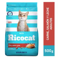 RICOCAT - Alimento Seco Gatos Adultos Carne Salmón Leche Bolsa 500 g