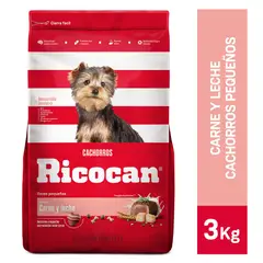 RICOCAN - Alimento Seco Cachorros Pequeños Carne y Leche Bolsa 3 Kg