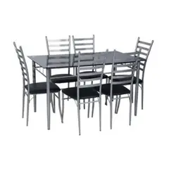 CASA JOVEN - Juego de Comedor con 6 Sillas Negro + Mesa de Vidrio