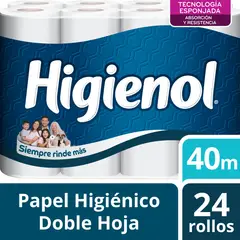 HIGIENOL - Papel Higiénico Doble Hoja Pack 24 Rollos 40m
