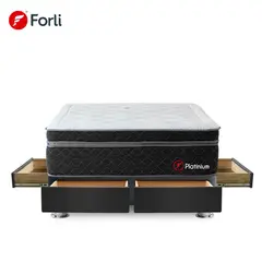 FORLI - Cama Platinium Pockt Queen Con 4 Cajones + 2 Almohadas + Protector