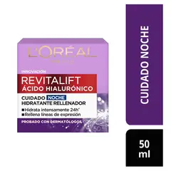 LOREAL PARIS - Crema Facial Nocturna L’Oréal Revitalift Ácido Hialurónico Antiarrugas Caja 50 mL