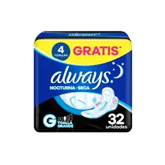 ALWAYS - Toallas Higiénicas Nocturna Seca Empaque 32 Und