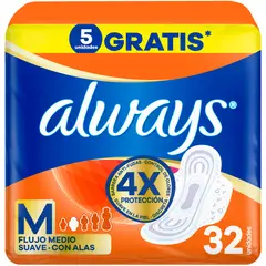 ALWAYS - Toallas Higiénicas Maxi Protección con Alas Empaque 32 Und